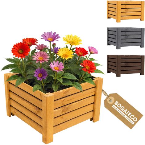 Jardinière Haute Bois Bogateco 38x38x25 cm Géotextile Brun Clair (1/5)