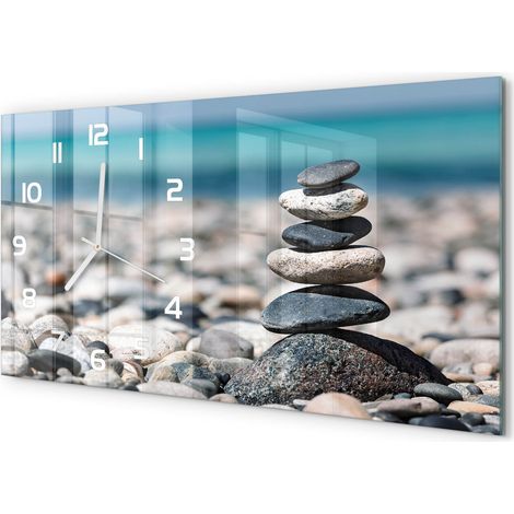 Horloge Murale Panoramique 60x30 cm en Verre Trempé Silencieuse Design Moderne Tas de pierres (1/5)