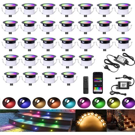 Lot de 30 Spots LED Encastrables Extérieur WiFi RGBWIC+Blanc Chaud, Ø31mm Projecteur de Sol Intelligent Dimmable IP67, pour Terrasse Jardin Escalier (1/5)