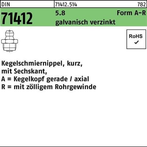 Graisseur conique DIN 71412 FormA-R AR 1/4 SW14 5.8 galv. 50p.