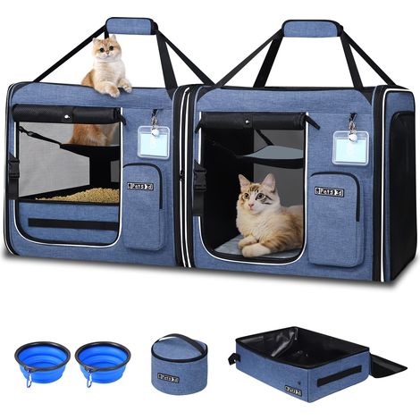 Sac de Transport Portable Double pour Chat avec bac à litière (Bleu) (1/5)