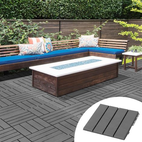 Set de 9 Dalles Clipsables pour Terrasse, Carreaux de Sol, Dalles Extérieures en PP Antidérapantes, Surface : 0,81 m², 30x30x2cm, Noir (1/5)