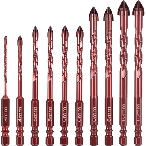 10-teiliges Fliesenbohrer-Set, Glasbohrer, Keramikbohrer-Set mit Sechskantschaft, Bohrer-Set für Fliesen, Ziegel, Glas, Kunststoff und Holz (1/5)