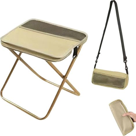 Sgabello pieghevole per adulti, sedia portatile a zaino, borsa da viaggio compatta e resistente, colore kaki, taglia M