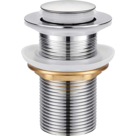 Bonde universelle en alliage de zinc, bonde de lavabo sans trou de trop-plein, valve push open, acier inoxydable chromé (1/5)
