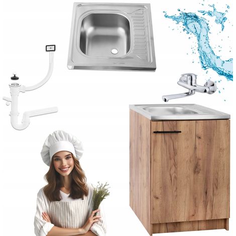 Meuble de Cuisine - Évier Deante 60x50 cm - Chêne Doré - Compact et Élégant - Pratique et Durable