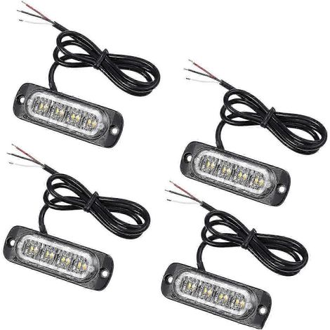 Lot de 4 feux stroboscopiques de dépannage à 4 LED ambrées 12V/24V, clignotants orange pour calandre (1/5)