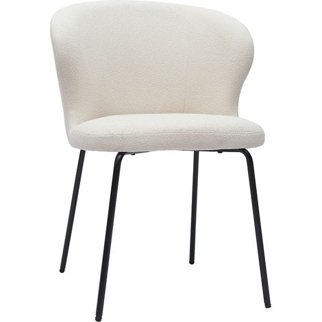 Sedia design bianco in tessuto effetto lana bouclé e metallo nero YDA