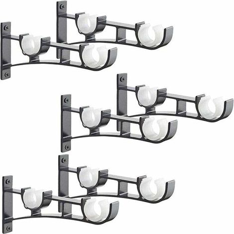 6Pices Tringle Rideau en mtal Robuste, Support de Tringle Rideaux,Double Tringle Rideau Pole Holder, Support Rideau,Support de Tringle Rideau en Aluminium,Support de Tringle Rideau Noir (1/5)