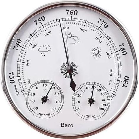 Thermomètre hygromètre à cadran avec thermomètre de 130 mm, hygromètre et pression atmosphérique, baromètre thermomètre hygromètre avec cadre (1/4)