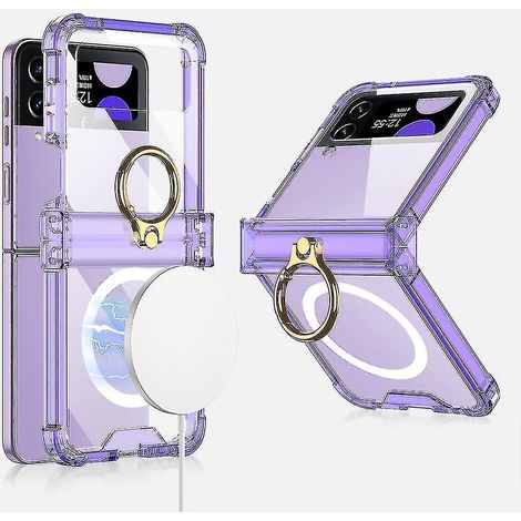 Étui magnétique transparent compatible avec Samsung Galaxy Z Flip 4 avec protection de charnière MagSafe, violet transparent (1/5)