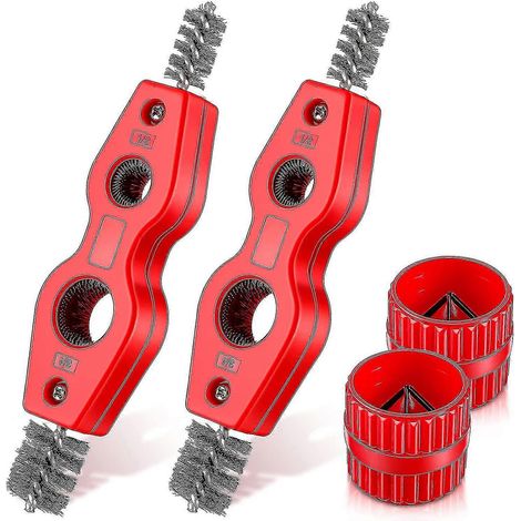 Kit de nettoyage et d'ébavurage de tuyaux en cuivre en 4 pièces, comprenant 2 cure-pipes et 2 outils d'ébavurage, brosse d'ébavurage 4 en 1 pour PVC, PPR, cuivre, laiton et aluminium (1/5)
