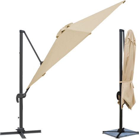 Happy Garden – Parasol déporté carré 3x3m beige – Toile polyester 200g/m² traitée anti-UV – Mât en aluminium – Inclinaison et rotation 360°