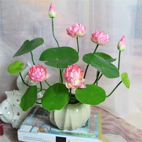 Lot de 4 fleurs de lotus artificielles avec feuilles de 43,2 cm pour vase, bouquet, maison, bureau, décoration de mariage (rose, 4 pièces) (1/5)