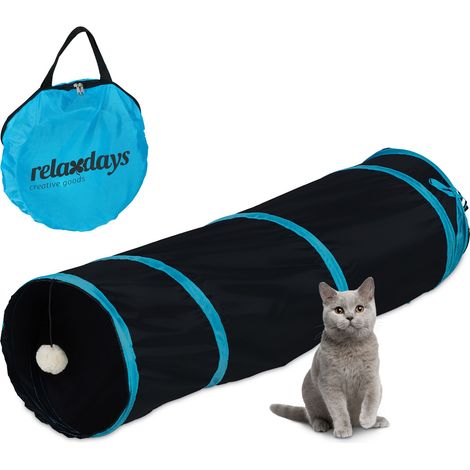 Relaxdays Foldable Cat Tunnel, Pet Toy with Ball, Interactive Play, Pop-up Function, WxD: approx. 88 x 25 cm, Black