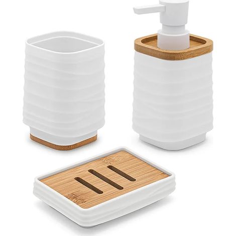 Accessori bagno in set da 3 pezzi in abs bianco linea Wave (1/5)