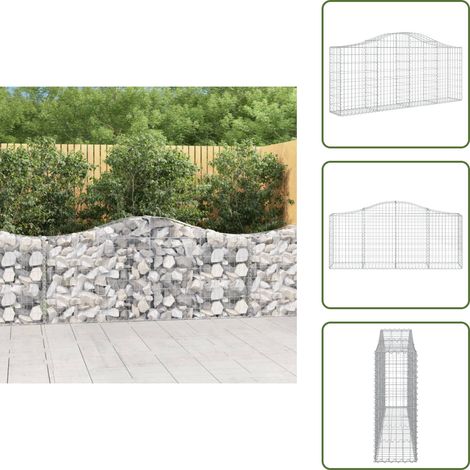Gabione mit Hochbogen 200x30x80/100 cm Verzinktes Eisen - Gabionenkorb - Gabionenwand - Gartendekoration - Gartenzubehör - Zaun (1/5)