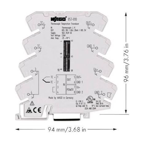 WAGO Convertitore di temperatura configurabile per termocoppia modello J, K 857-810 (1/2)
