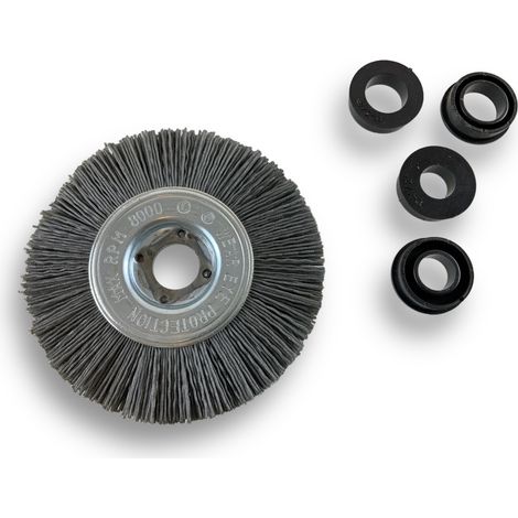 Brosse circulaire NYLON Abrasif  Ø 100 mm  Epaisseur 1 rang  Carbure de silicium Grain 240  Alésage 16 mm  Touret meuleuse ponceuse  Brossage décapage dérouillage  Kibros 214101KR240 (1/5)