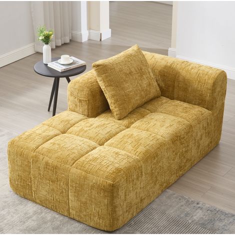 Chaiselongue-Sofa 158x90x60 cm gelb Chenille mit Seitentaschen und Kissen (1/5)
