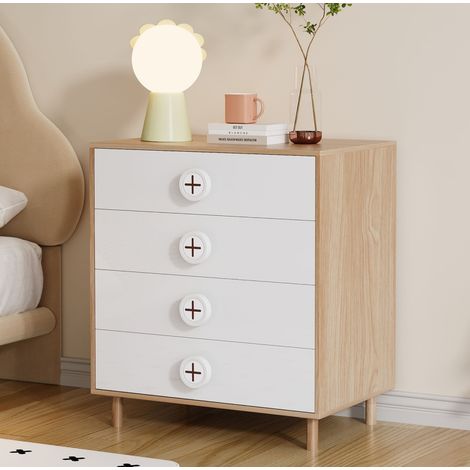 Cassettiera 80x54x90 cm bianco e naturale in MDF con 4 cassetti e sistema antiribaltamento (1/5)