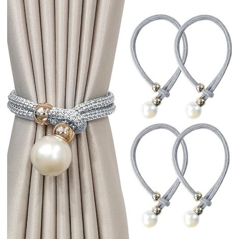 4 Pièces Embrasse pour Rideaux,Embrases pour Voilages Grandes Perles pour Décoration de Maison, Bureau Etc. (Gris) (1/5)