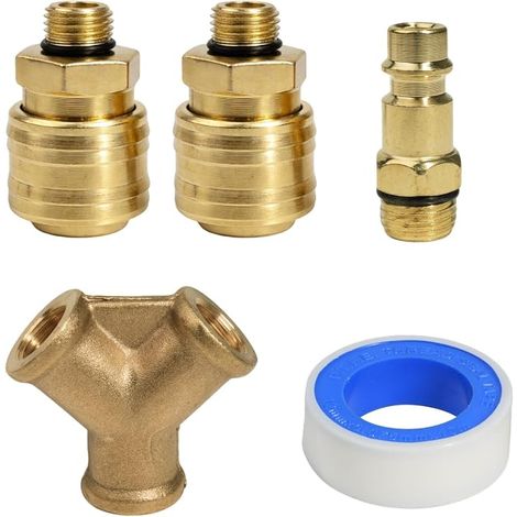 Brass 2 Way Compressed Air Dispenser - Y-Divider with Quick Coupling Compressed Air - Convenient Accessory for Compressors and Pneumatic Tools, Simple Installation (1/5)