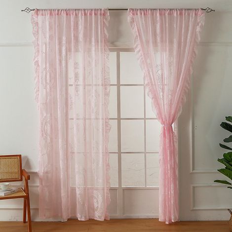 SIENTICE Vintage Lace Curtains (Set of 2), Rod Pocket Sheer Curtains for Bedroom Living Room, Pink (140 x 160 cm).