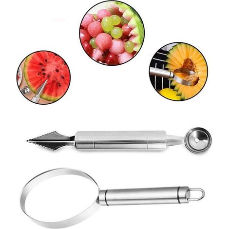 Herramienta para tallar frutas, pelador de verduras y frutas, herramienta de cocina multifuncional de acero inoxidable, herramienta para preparar ensaladas caseras (juego de 2 piezas) - Fei Yu (1/5)