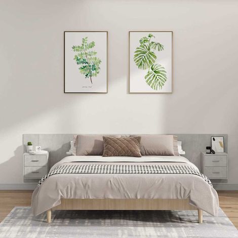 vidaXL Cabecero de cama y mesitas madera contrachapada gris hormigón (1/5)