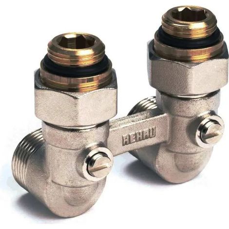 REHAU Kugelhahnblock mit Anschlussnippel G 1/2 x G 3/4, Eckform, 12407371001
