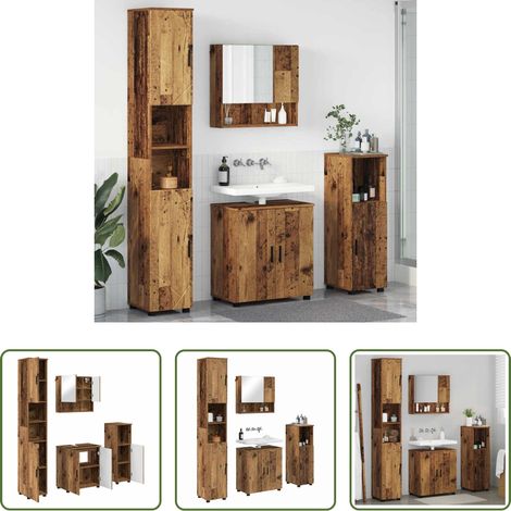 vidaXL Miroir salle de bain - Ensemble de mobilier de salle de bain 4 pcs Bois Ancien (1/5)