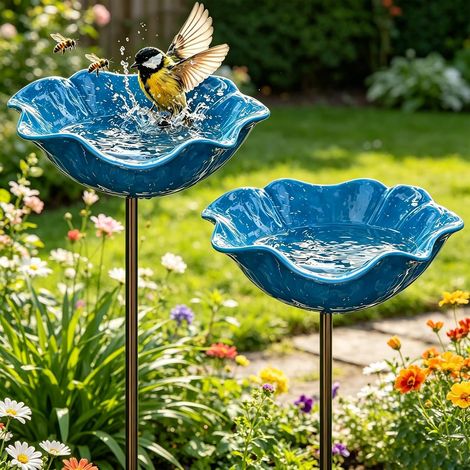 Bain d'oiseaux sur pied, 2 pièces, bain-marie pour oiseaux, bain d'oiseaux de jardin, forme de fleur faite à la main, bain d'oiseaux, boîte à insectes, jardin, abreuvoir pour abeilles, métal, pour ois (1/5)