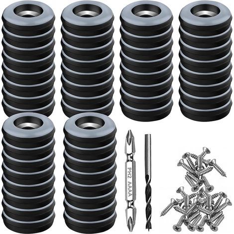 Lot de 48 Patins en téflon à Visser - Diamètre : 19 mm - Ronds - Noirs - avec 48 vis en Acier Inoxydable et 2 forets - Protection Efficace de Vos Meubles, chaises, sols (1/5)