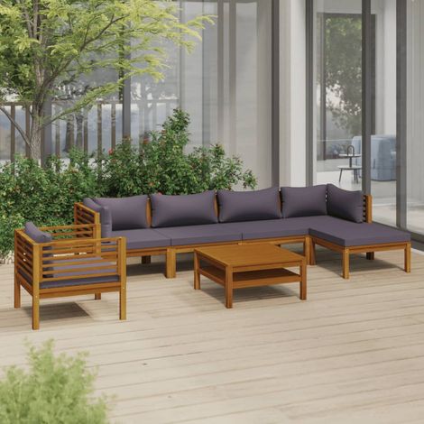 FIMEI Salon de jardin 7 pcs avec coussin Bois d'acacia solide (1/5)
