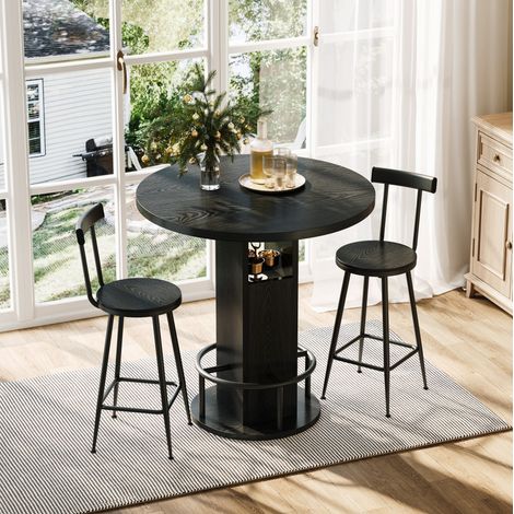 Conjunto mesa de bar redonda 80 cm con 2 taburetes, negro HAVRYA (1/5)