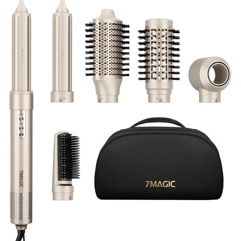Air Styler 6 en 1, Sèche-Cheveux Ionique, Boucleur Auto, sans chaleur extrême Brosse Soufflante, Effet Coanda, Séchage Rapide, Effet Salon, Volume, Lissage, Boucles, Étui Voyage, Or Champagne (1/5)