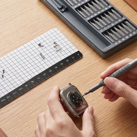 Petit jeu de tournevis aimanté, mini kit d'outils de réparation pour téléphones et lunettes avec tapis. (1/5)