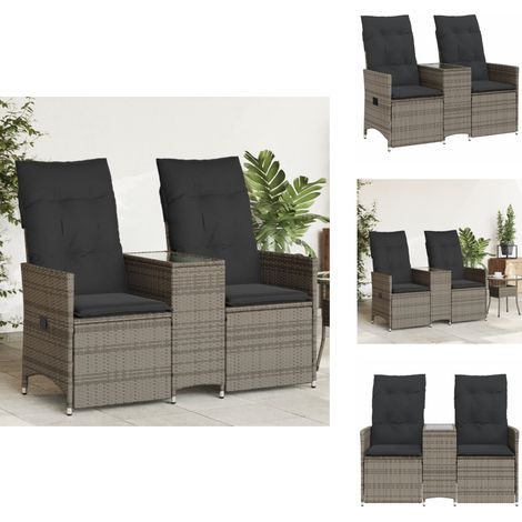 Canapé de jardin inclinable 2 places avec table gris poly rotin - Canapé De Jardin - Canapé Extérieur - Meuble De Jardin - Salon De Jardin - Résine Tressée (1/5)