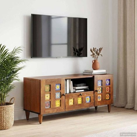 Meuble TV Noyer 105 x 33 x 46 cm Bois de mangue massif, design moderne pour salon (1/5)