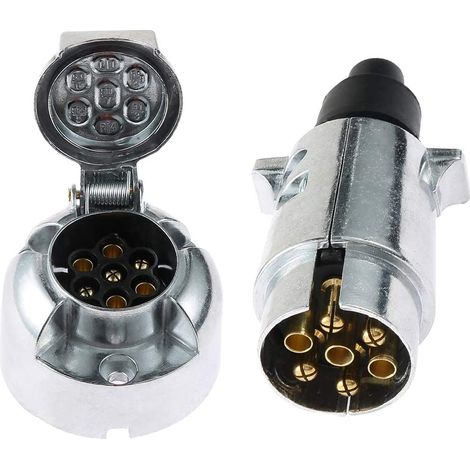 7-Pin Metal Trailer Plug and Electrical Connector, 7-Pin Female 12V Hitch Plug Connector, 7-Pin Male Waterproof Aluminum Alloy Trailer Plug for Truck, RV, Boat (1/5)