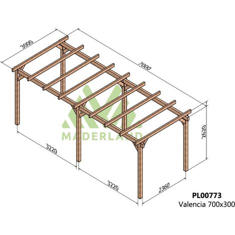 Pérgola de Madera Laminada Valencia (Maderland) - Gardeneas - 700 x 300 cm