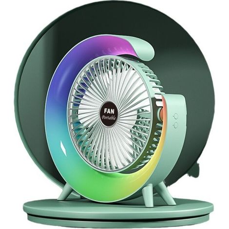 Farbige Tischlampe, USB-aufladbar, starker Luftstrom, intelligente Regulierung, leiser, kleiner elektrischer Ventilator - Crezuo