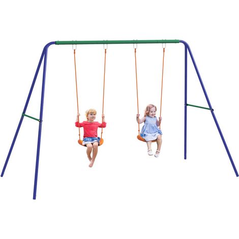 Balançoire portique balançoire pour enfants avec 2 siège de balançoire structure en métal charge max. 90 kg multicolore (1/5)