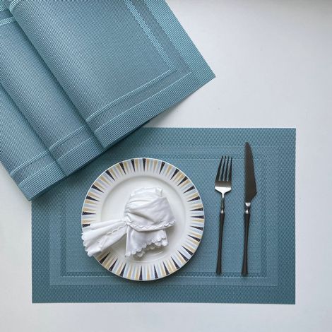 Quatre sets de table décoratifs, 45 x 30 cm, en PVC, lavables, résistants à la chaleur, à l'usure, antidérapants et antitaches sets de table de cuisine, bleus. (1/5)