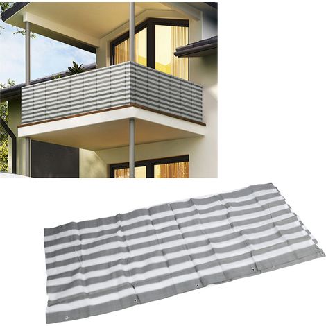 Filet d'intimité 0,9 x 5 m pour balcon, filet de sécurité, filet d'ombrage, voile d'ombrage à boucle, filet de protection solaire, gris et blanc (1/5)
