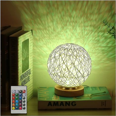 Lampe de table en bois, lampe de chevet, chargeur USB décoratif en rotin et bois pour chambre, salon, table de chevet, table d'appoint, coin café, chambre d'enfant (1/5)