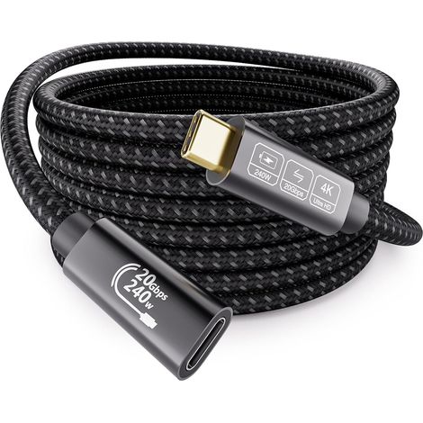 Long Rallonge USB C 5m,Câble Rallonge USB C 3.2 240W 48V/5A 4K@144Hz 5K@60Hz,Extension USB Type C 20Gbps pour Thunderbolt 4,16,15,Switch,SSD, VR,MacBook (1/5)