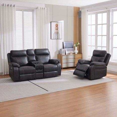 Vinson Electric Recliner 1+2 Seater Sofa Set Air Leather With Speakers & USB-C Charging (1/5)