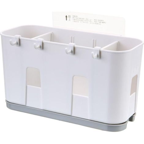 Égouttoir à couverts, boîte de rangement pour baguettes, porte-baguettes en plastique, porte-baguettes mural pour cuisine (blanc et gris) (1/5)